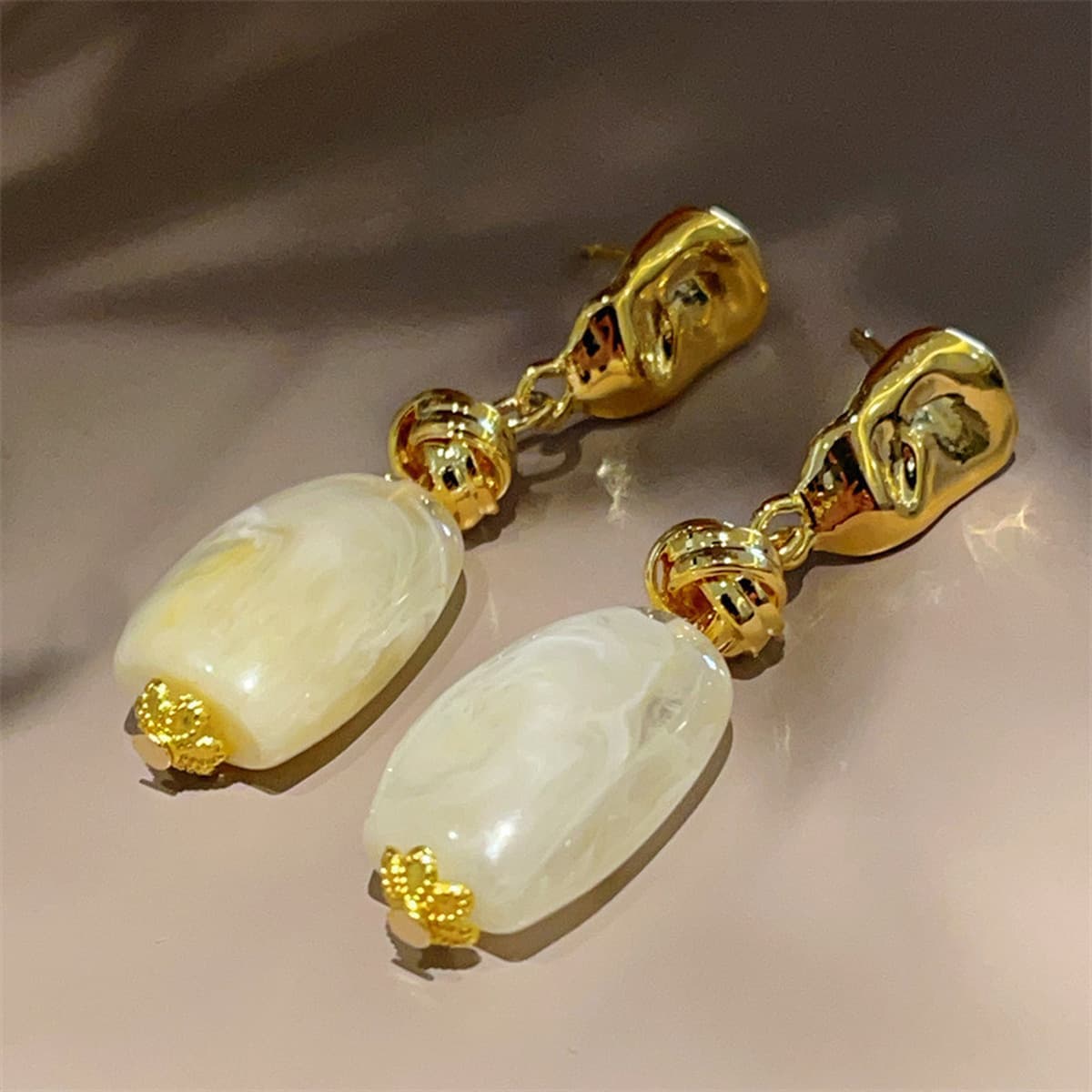 Новый 18-каратный металлический ветер порошок нефритовые серьги 925 серебряные иглы ретро сладкий минималистский мода летние...