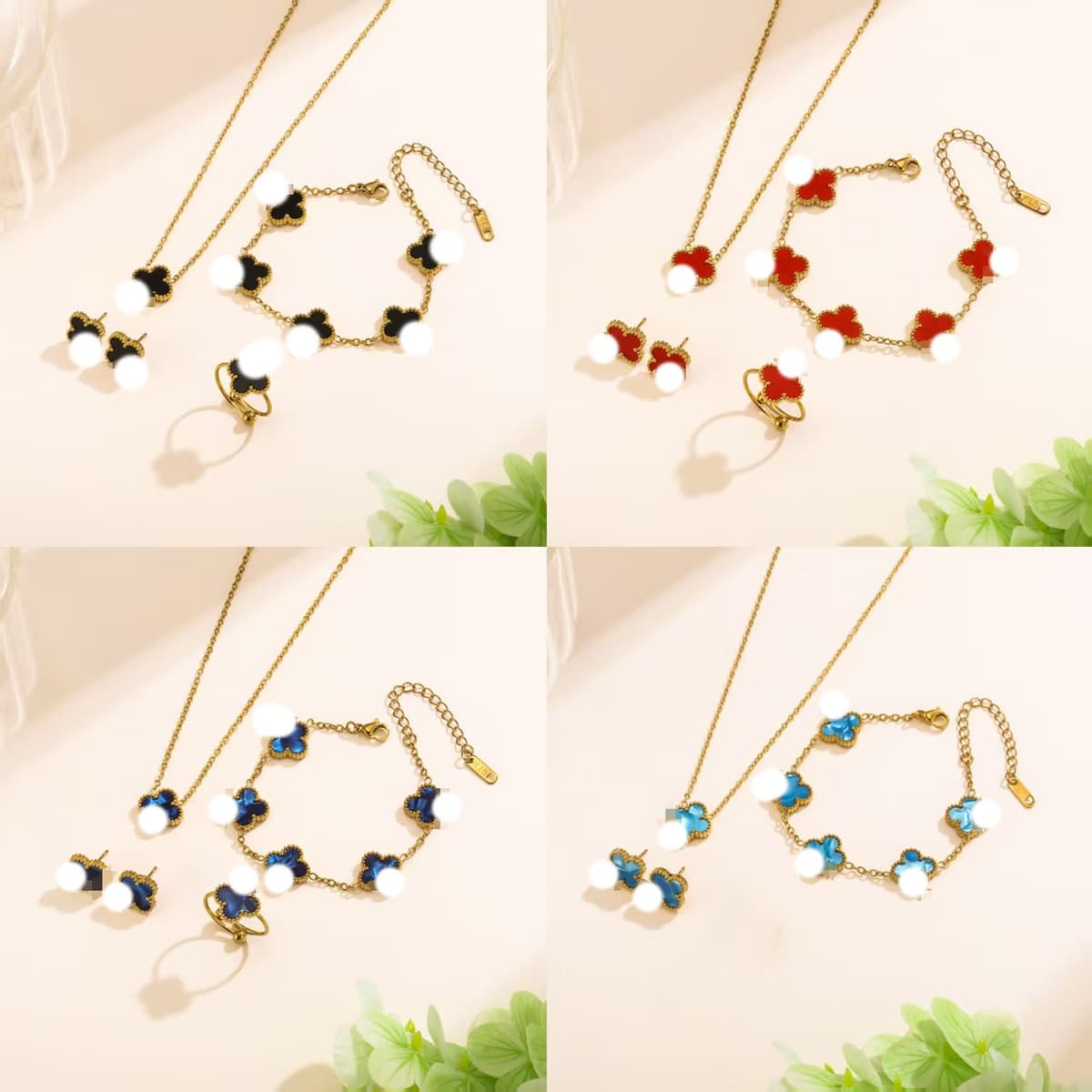 Популярный набор из трех предметов: колье, браслет и серьги с четырехлистным клевером 13 мм, универсальный клевер с...