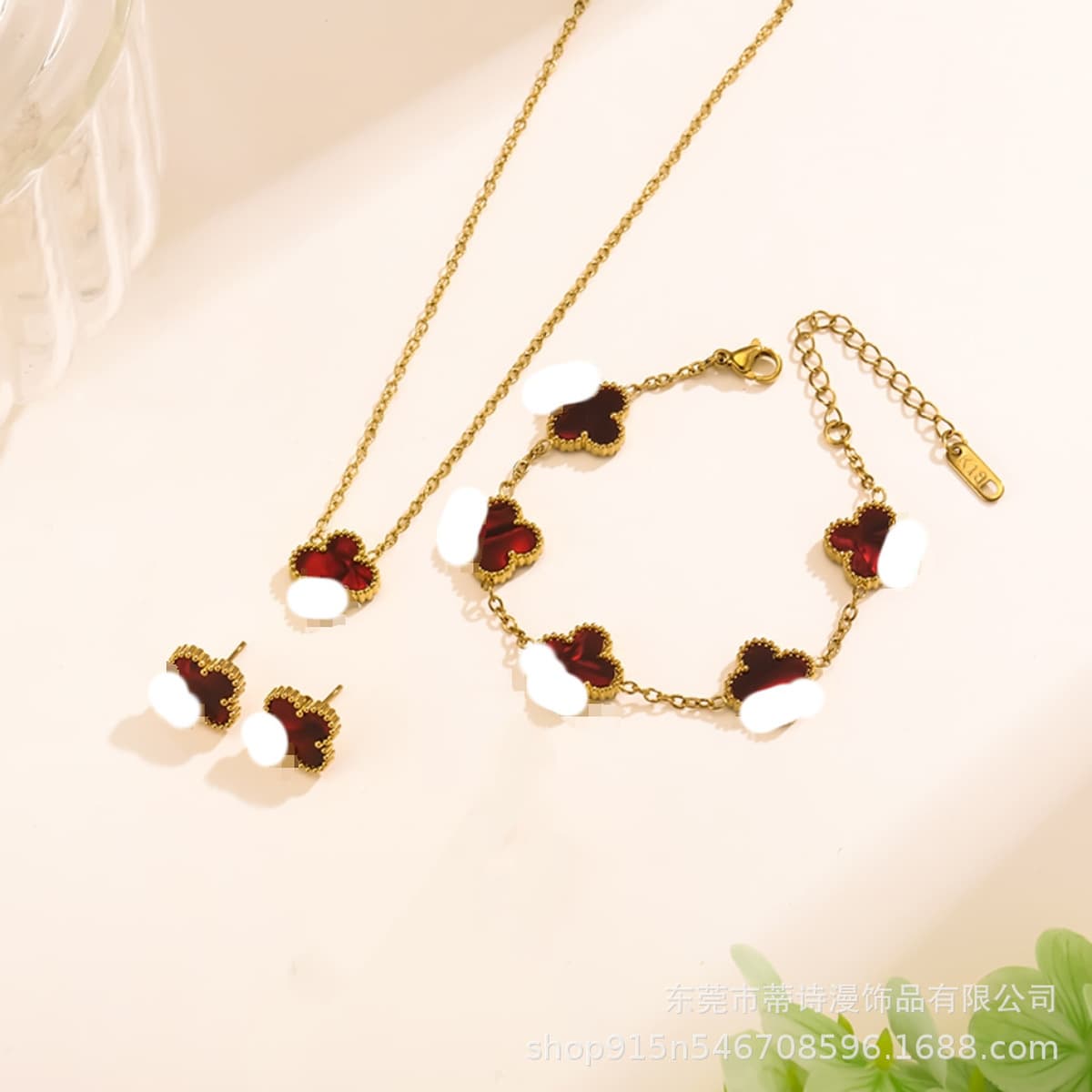 Популярный набор из трех предметов: колье, браслет и серьги с четырехлистным клевером 13 мм, универсальный клевер с...