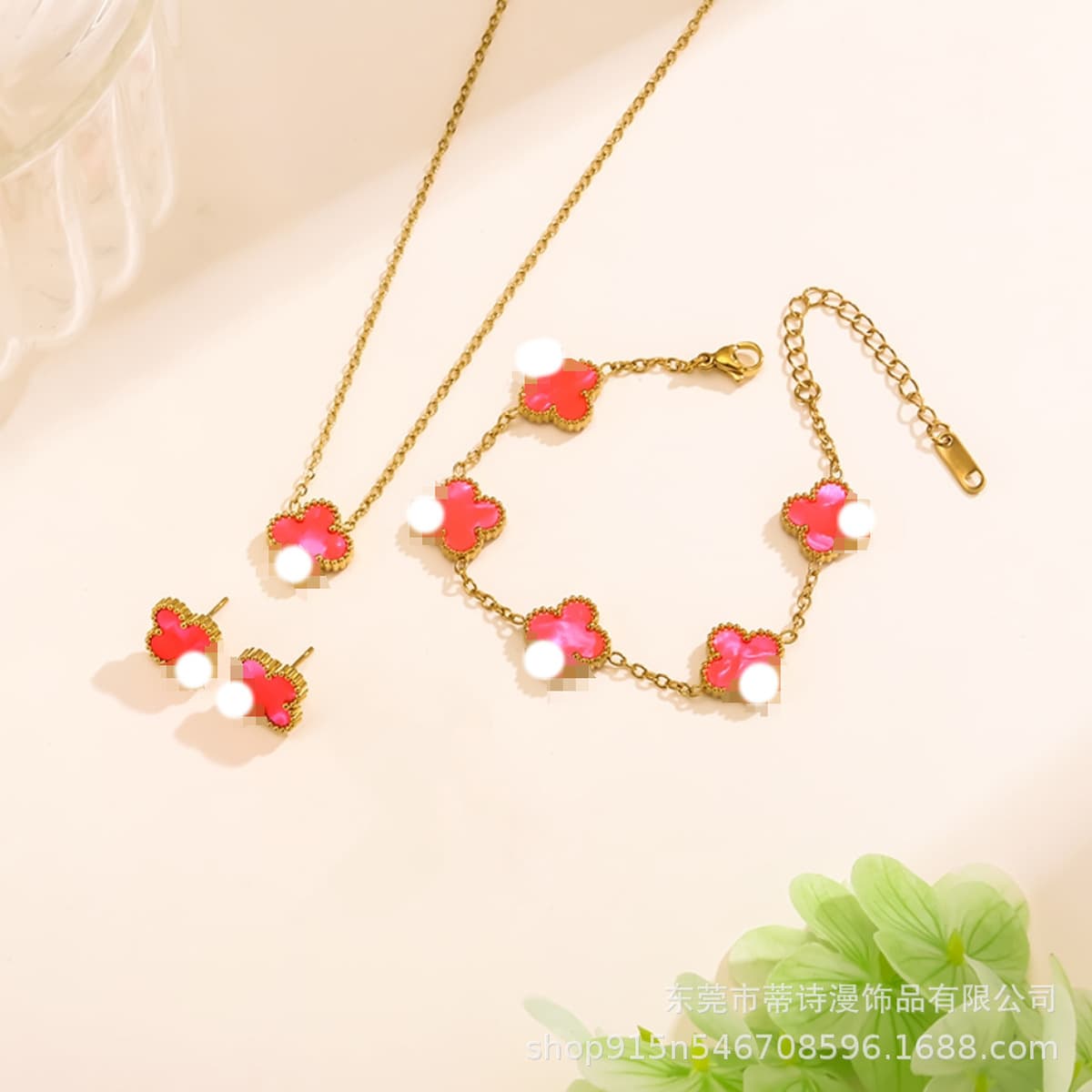 Популярный набор из трех предметов: колье, браслет и серьги с четырехлистным клевером 13 мм, универсальный клевер с...