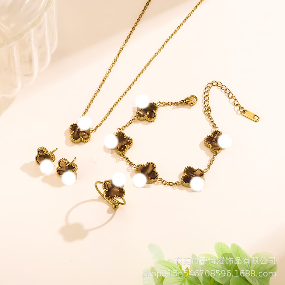 Популярный набор из трех предметов: колье, браслет и серьги с четырехлистным клевером 13 мм, универсальный клевер с...