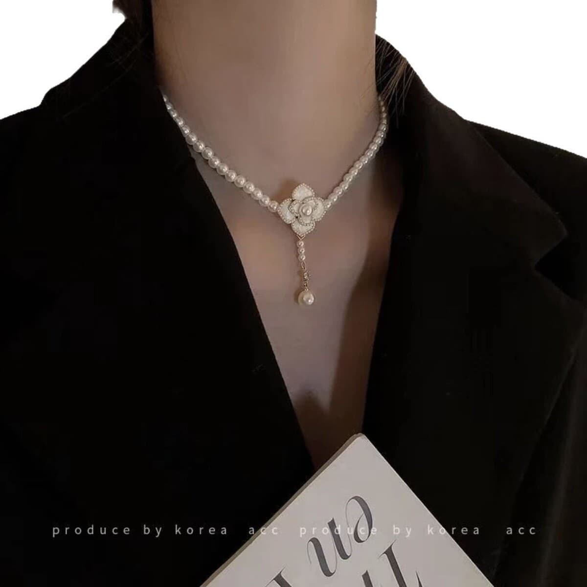 Французское ретро жемчужное ожерелье, элегантное лепесток камелии, цепочка на ключицы, свадебное ожерелье, свадебное платье,...