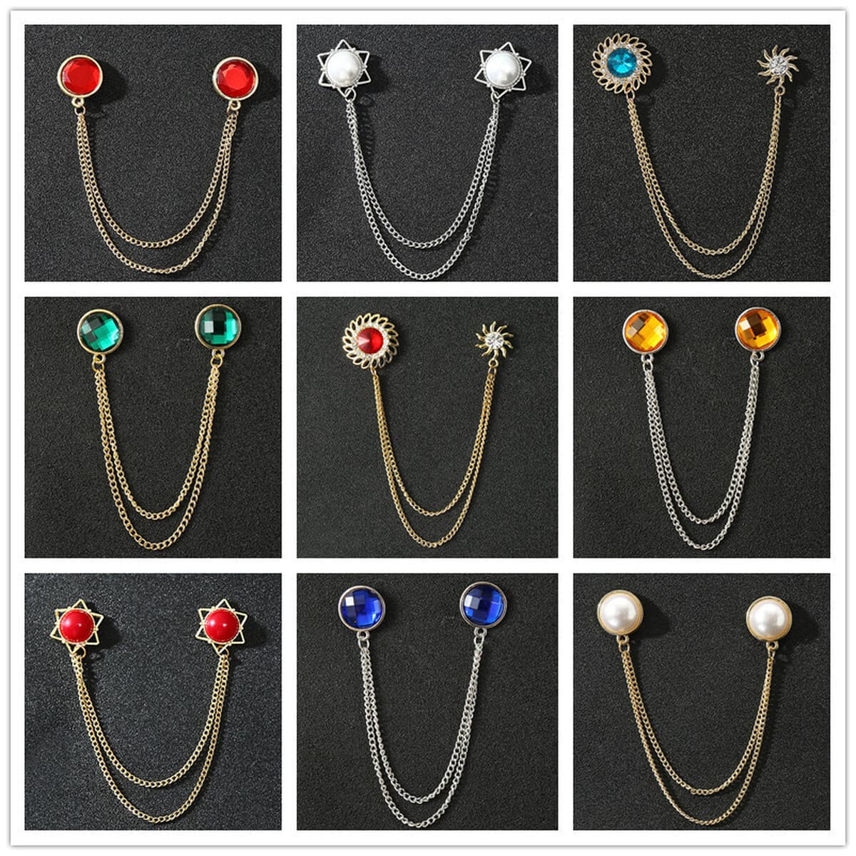 Амазонка трансграничная Горячая продажа Мужская популярная брошь-цепочка шестиконечная звезда Рубин рубашка вырез воротник...