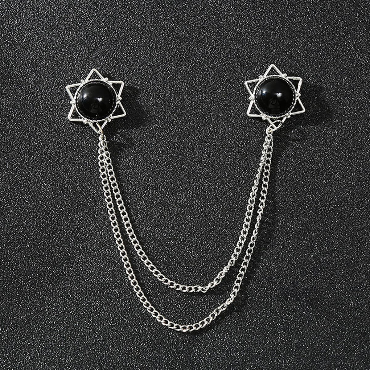 Амазонка трансграничная Горячая продажа Мужская популярная брошь-цепочка шестиконечная звезда Рубин рубашка вырез воротник...