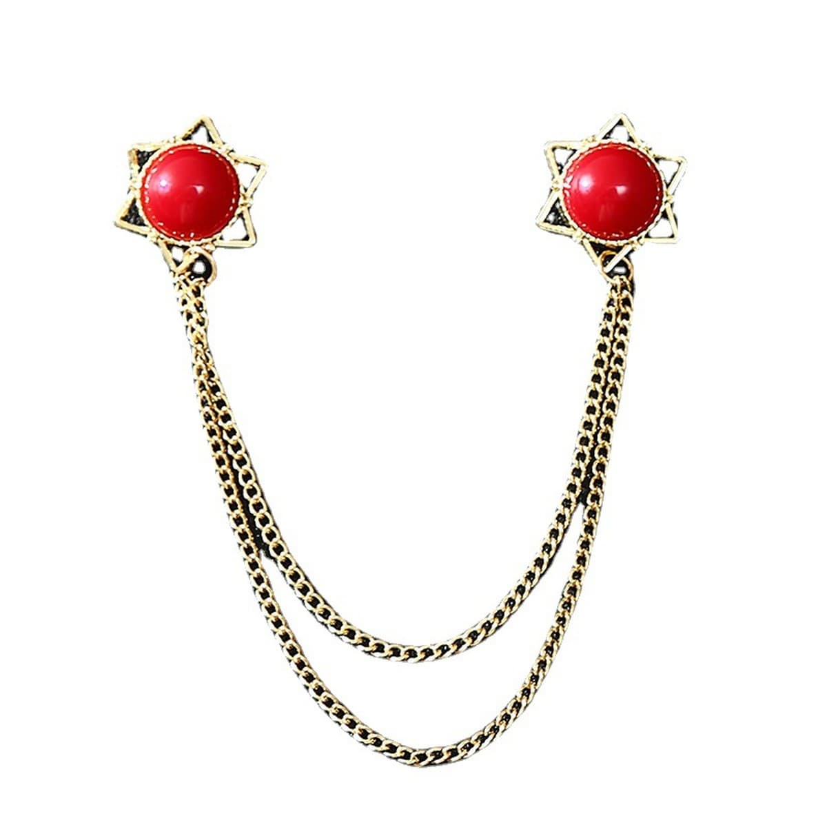 Амазонка трансграничная Горячая продажа Мужская популярная брошь-цепочка шестиконечная звезда Рубин рубашка вырез воротник...