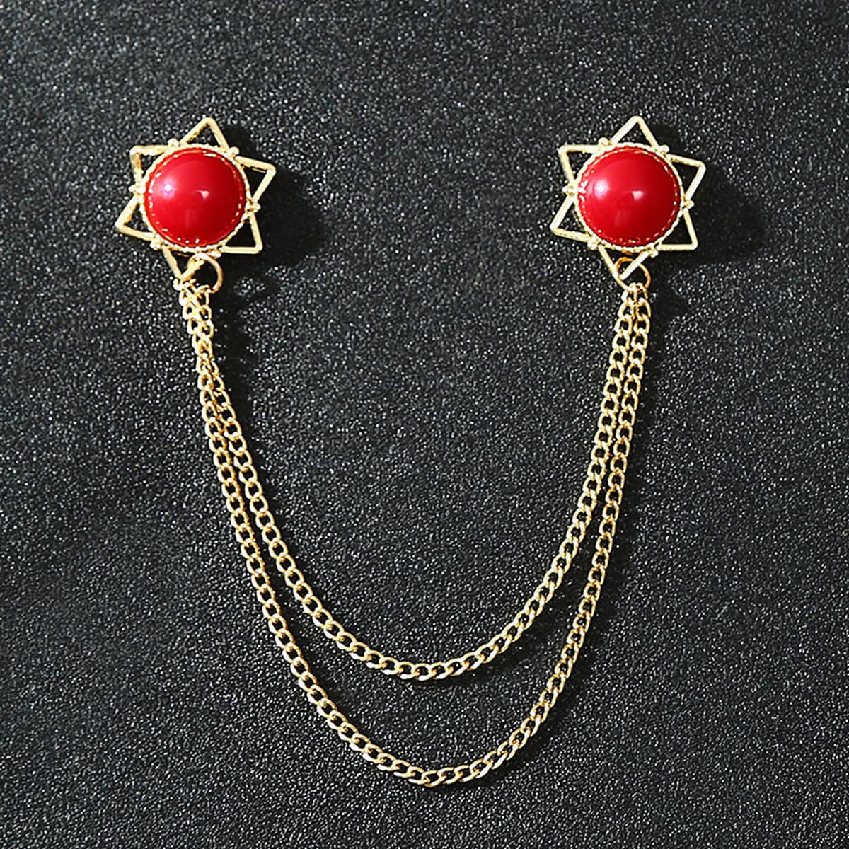 Амазонка трансграничная Горячая продажа Мужская популярная брошь-цепочка шестиконечная звезда Рубин рубашка вырез воротник...