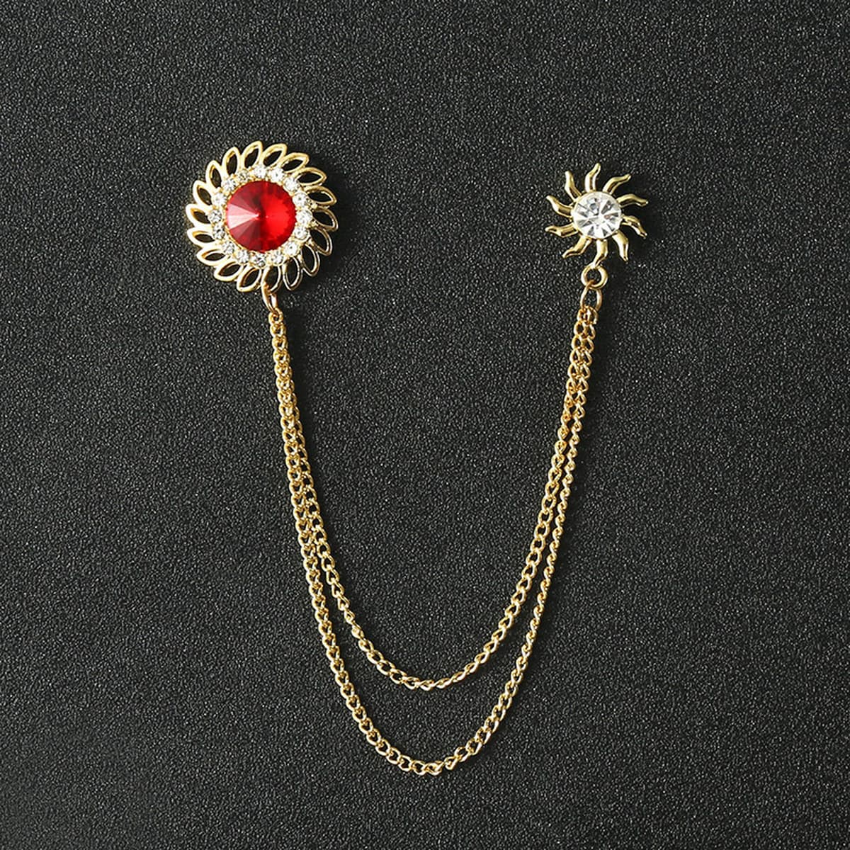 Амазонка трансграничная Горячая продажа Мужская популярная брошь-цепочка шестиконечная звезда Рубин рубашка вырез воротник...