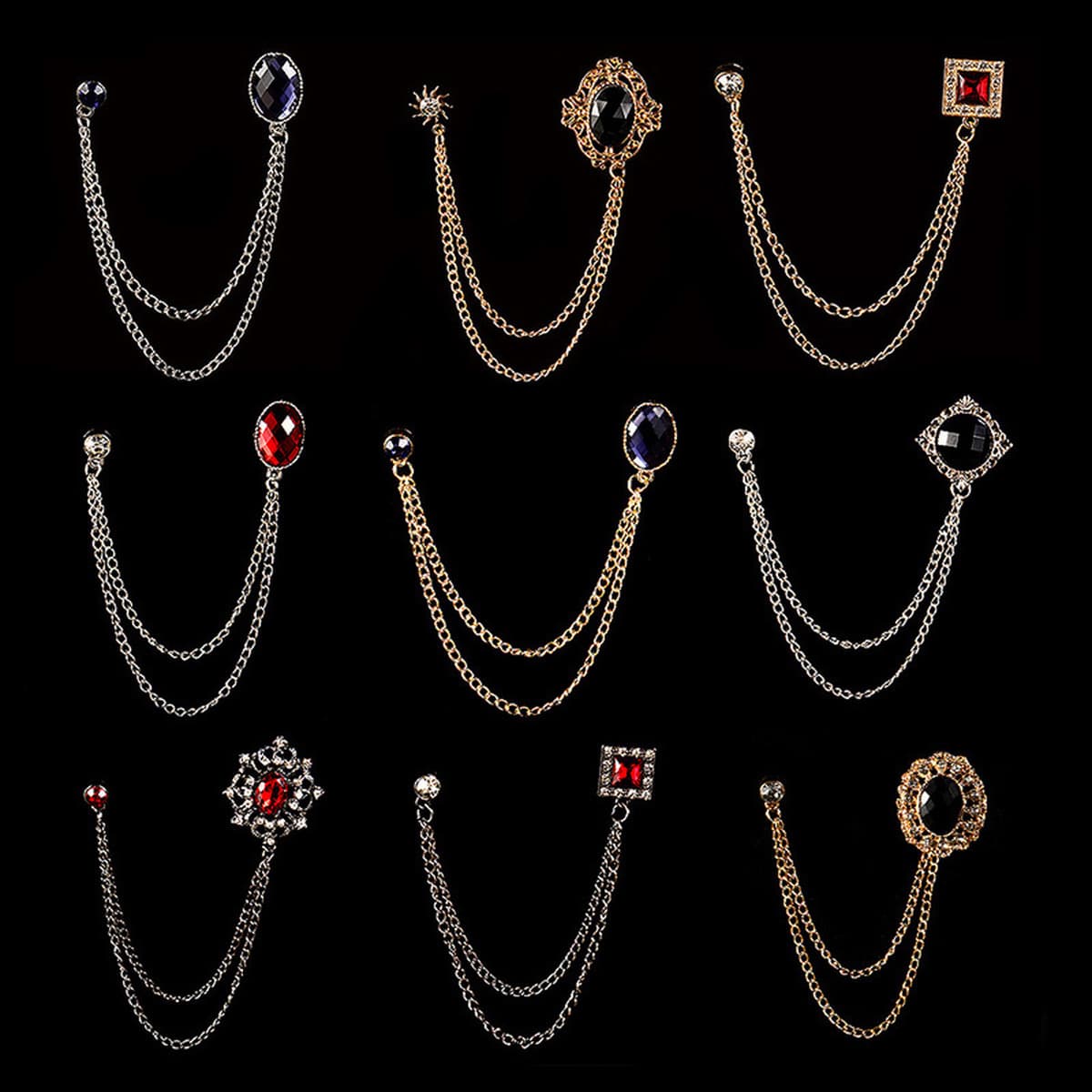 Зимний новый модный рубиновый свитер цепочка броши темперамент элегантный коктейльный костюм дикий корсаж