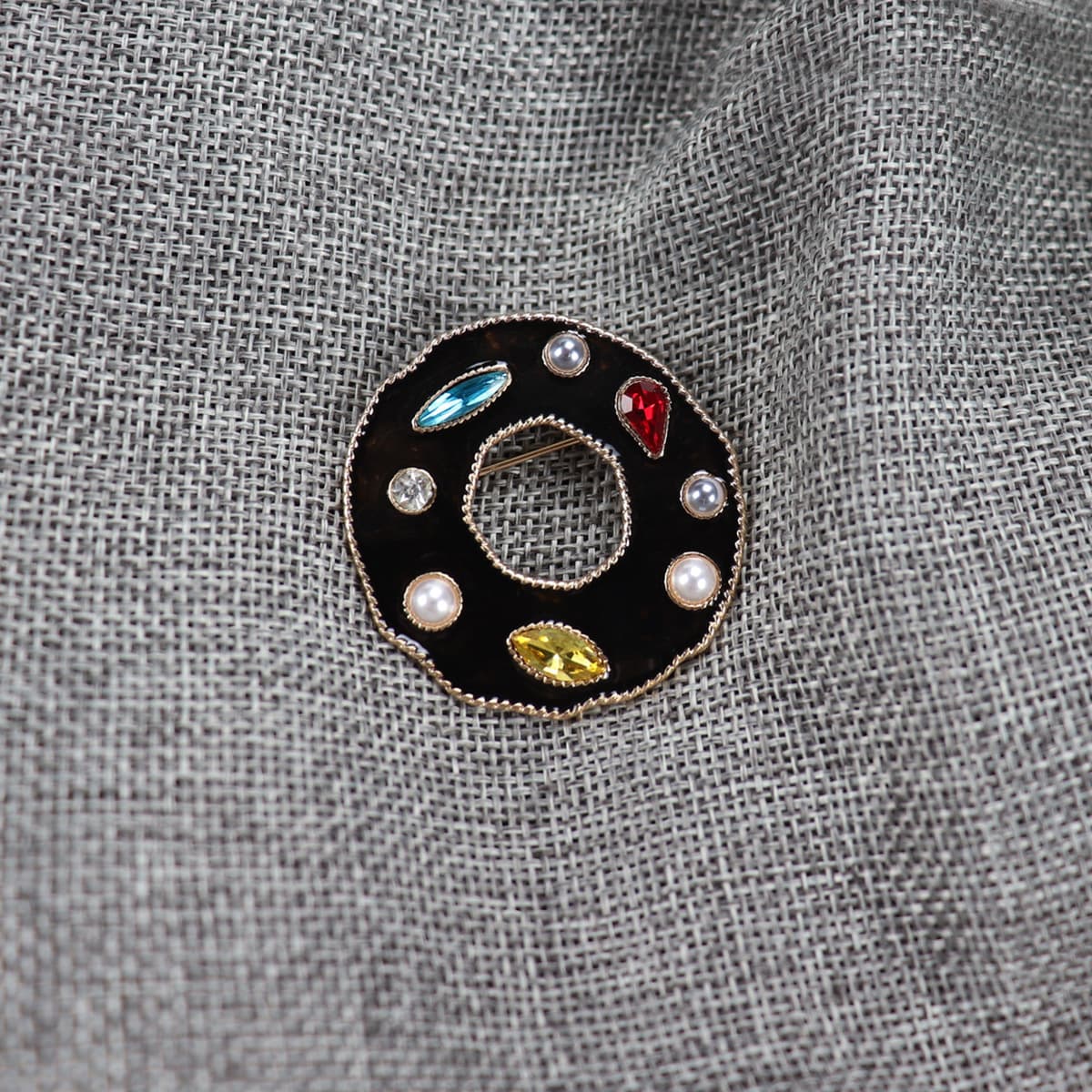 Европейский суд винтажное черное кольцо с эмалью, бриллиант, стеклянный драгоценный камень, жемчужная брошь, корсаж
