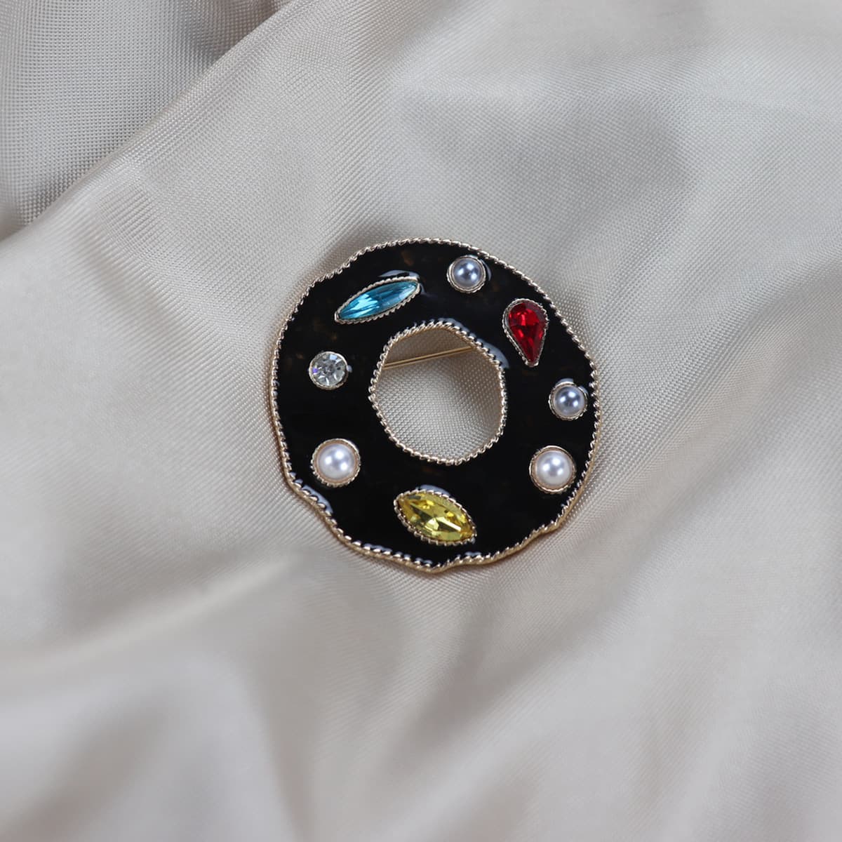 Европейский суд винтажное черное кольцо с эмалью, бриллиант, стеклянный драгоценный камень, жемчужная брошь, корсаж