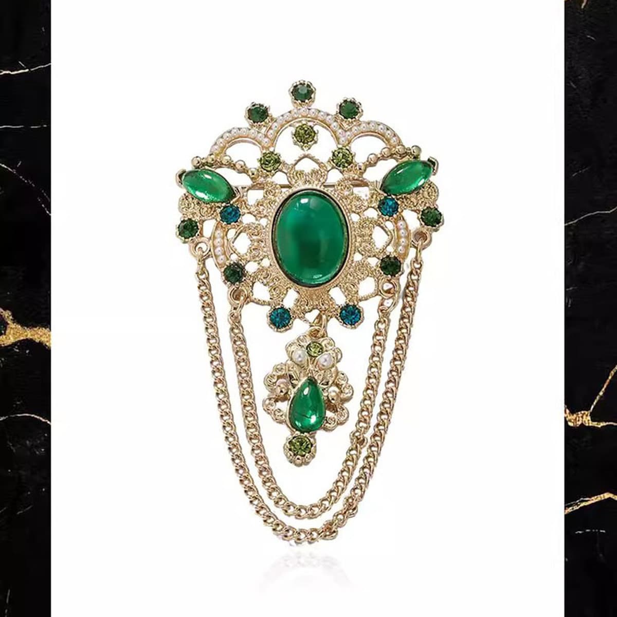 Европейские и американские ретро изумрудные бахромы броши женский высокий темперамент