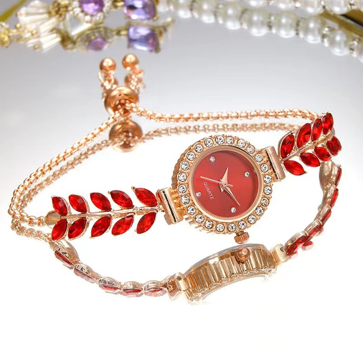 Внешняя торговля Новый зеленый лист с бриллиантами дамы часы с бриллиантами русалка свободно регулируемый браслет часы оптом