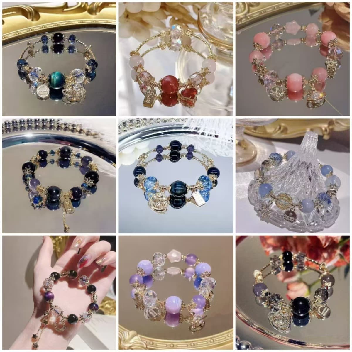 Кит падает со звездным небом голубой тигровый глаз синий кристалл обсидиан хрустальный браслет браслет сливочный конь...