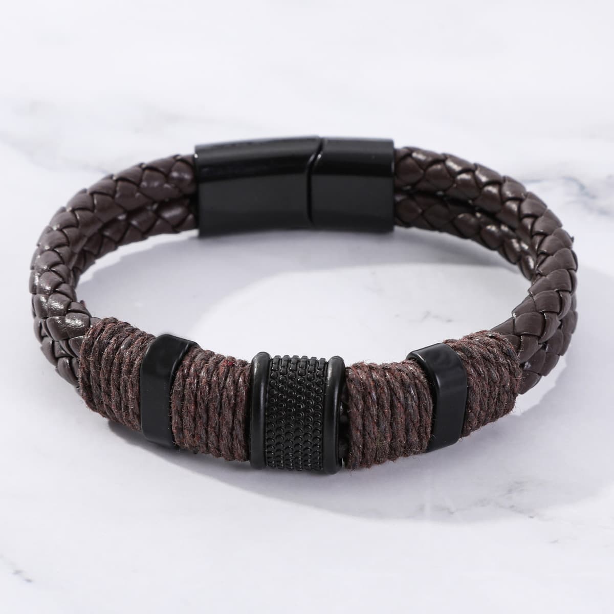 Трансграничный браслет, двухслойный винтажный кожаный браслет, браслет из сплава и телячьей кожи, плетеный браслет, мужской...