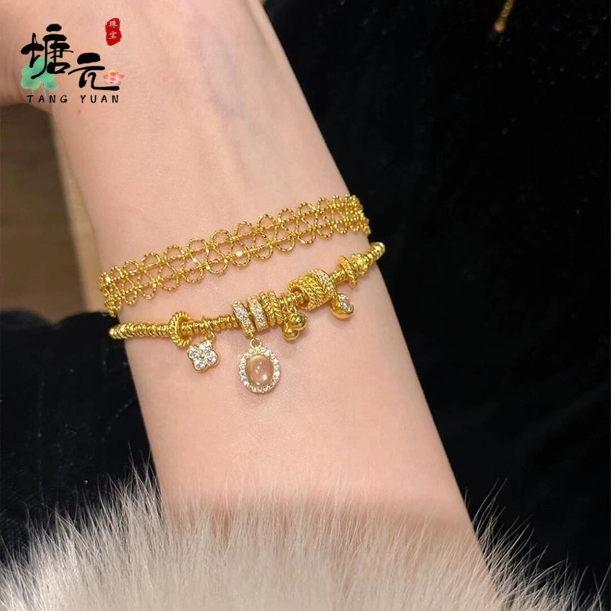 Популярный женский браслет Xiaohongshu из прозрачного стекла золотого цвета с кольцом для бега, новые бусины-абакус с...