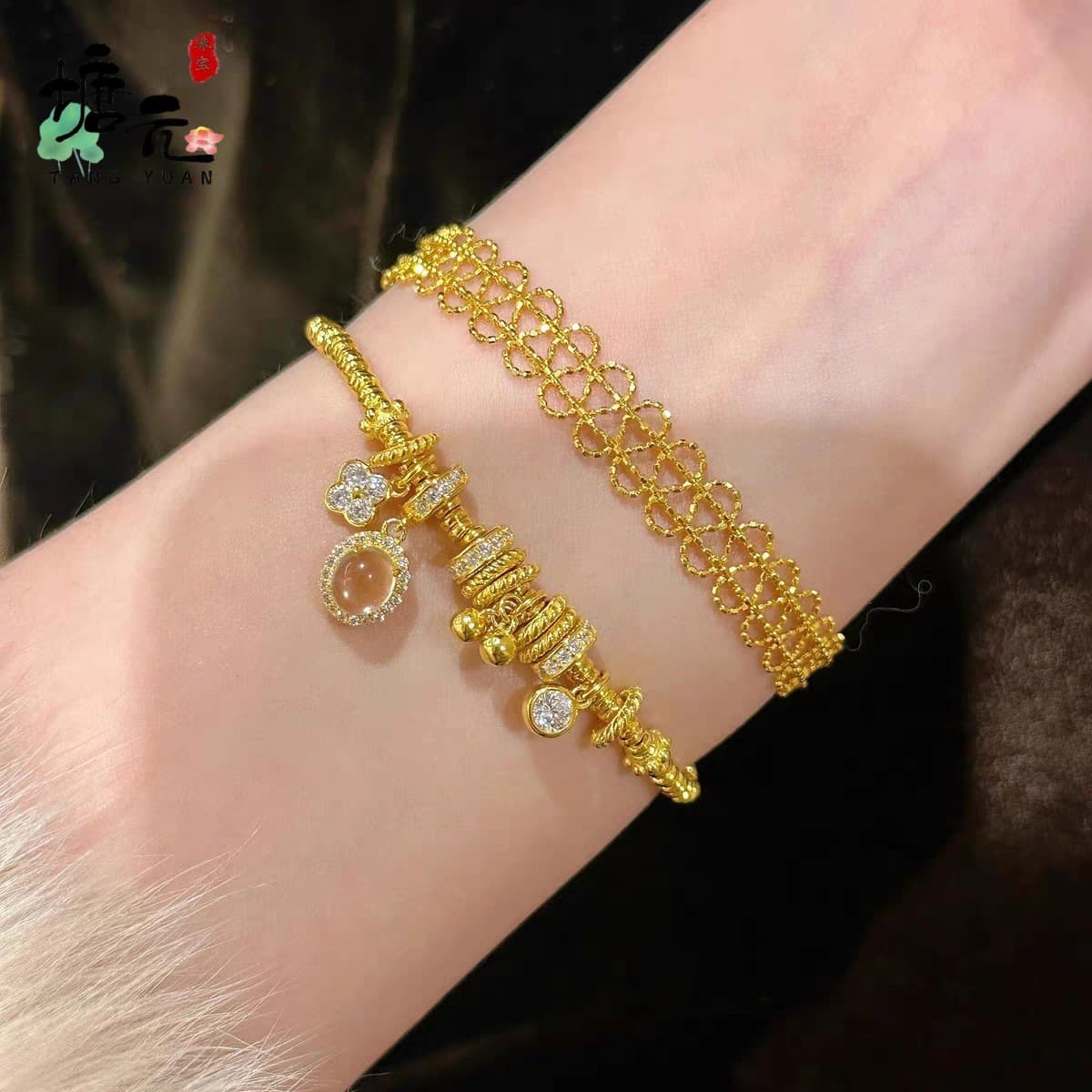 Популярный женский браслет Xiaohongshu из прозрачного стекла золотого цвета с кольцом для бега, новые бусины-абакус с...