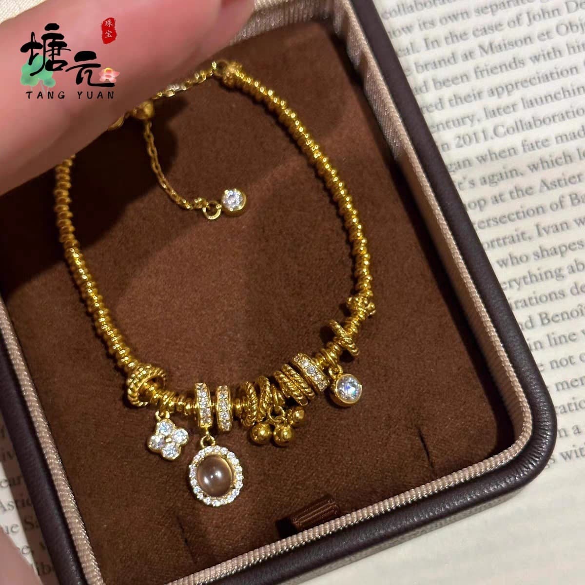 Популярный женский браслет Xiaohongshu из прозрачного стекла золотого цвета с кольцом для бега, новые бусины-абакус с...