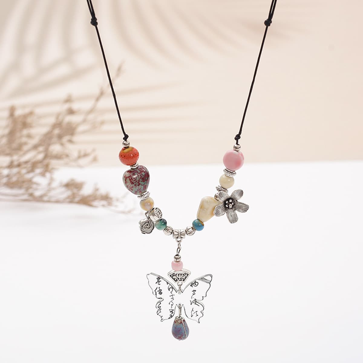 Пьяная любовь керамическое ожерелье из бисера женское Новое китайское Ретро плетеное ожерелье из веревки Национальный ветер...