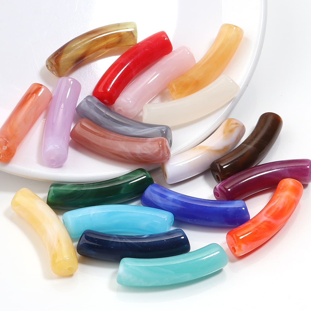 Изогнутая трубка, акриловые одноцветные смешанные цветные трубчатые бусины, ожерелье «сделай сам», ручные украшения,...