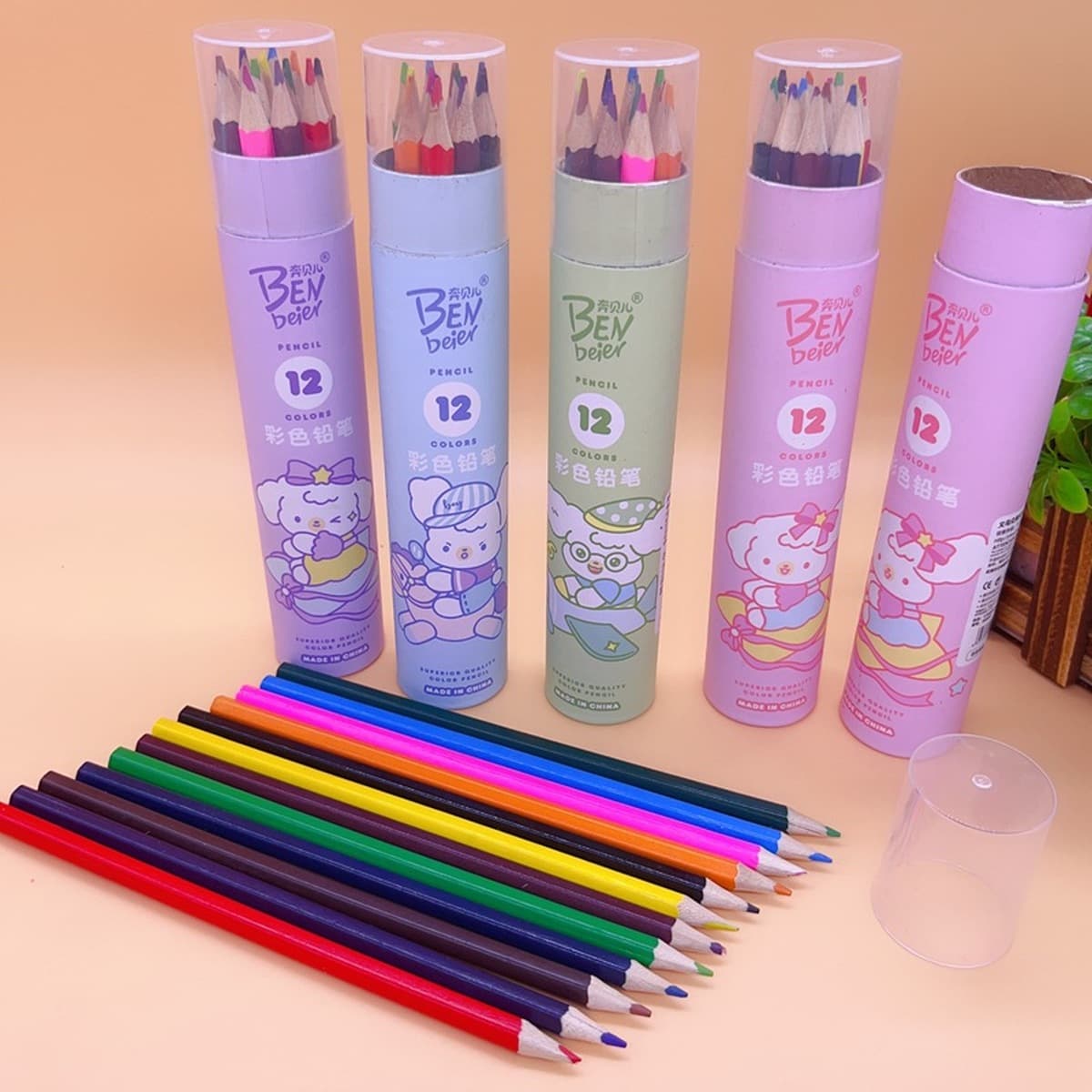 Креативный милый 12 бочкообразный цветной деревянный карандаш детская цветная ручка для рисования милый интересный модельный...