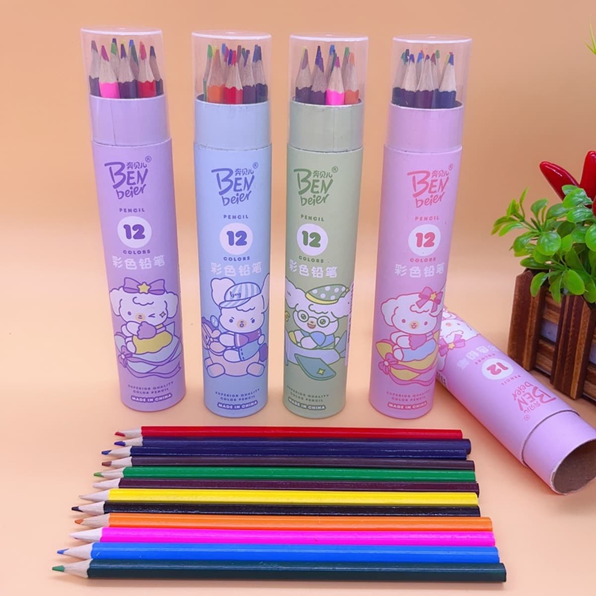 Креативный милый 12 бочкообразный цветной деревянный карандаш детская цветная ручка для рисования милый интересный модельный...