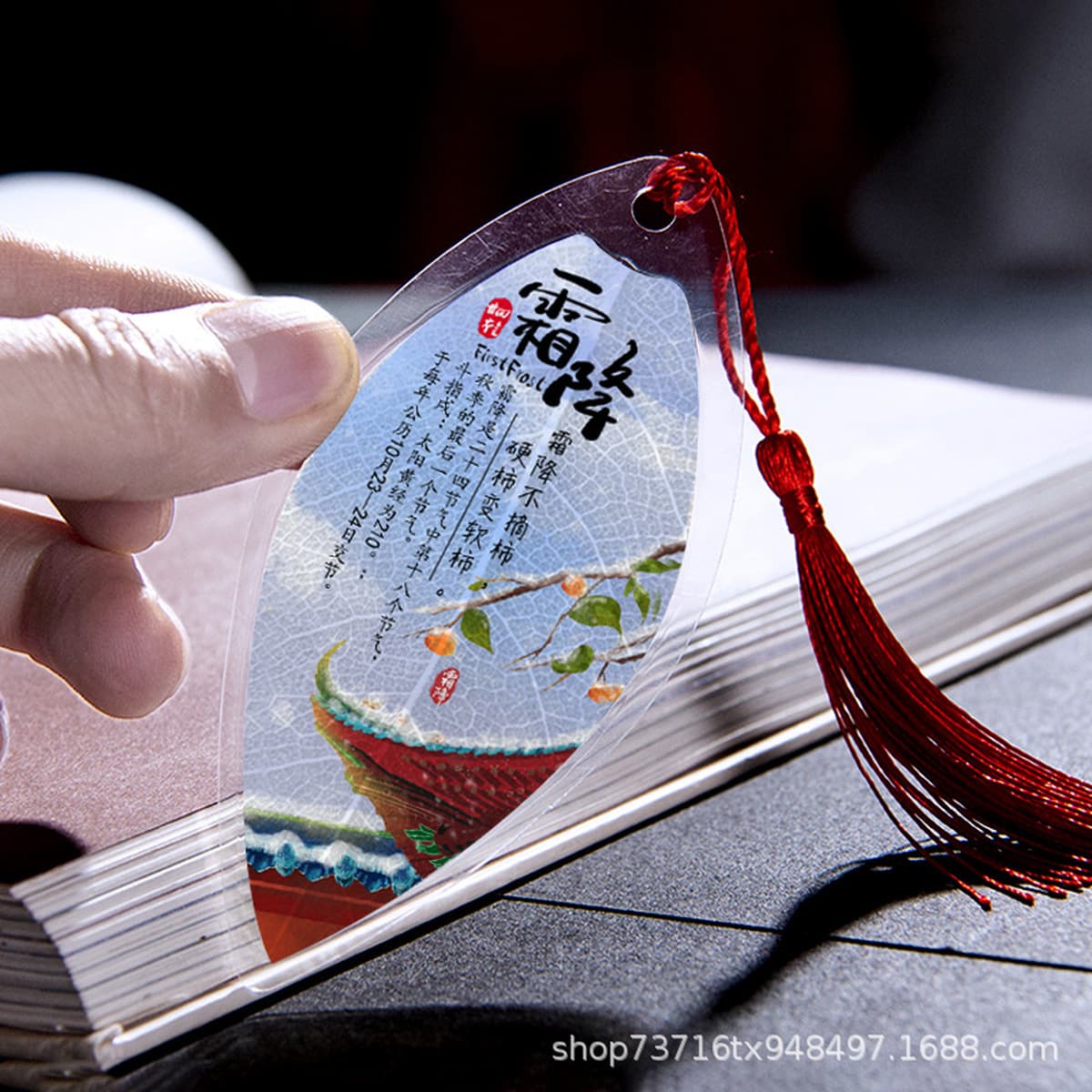 Закладки в китайском стиле с изображением листьев по二十四ому солнечному календарю, настоящие листья, для творчества, подарки...
